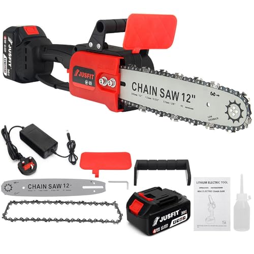 Akku Kettensäge 12 Zoll,Taliyah 30cm Schnittlänge Elektro Kettensäge,1200W Handkettensäge,4000mAh Bürstenlose Kettensäge,Zum Beschneiden und Sägen von Holz(Inklusive Akku und Ladegerät)