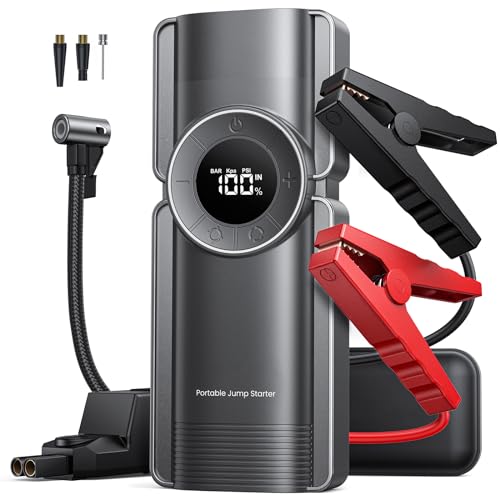 Auto Starthilfe Powerbank mit Luftkompressor, 150PSI 3000A Spitzenstrom Starthilfe Powerbank für 8.5L Benzin und 8.0L Dieselmotor, Starthilfe mit LED-Taschenlampe