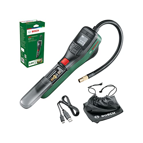 Bosch Home and Garden BOSCH elektrische Fahrradpumpe / Luftpumpe Mini Kompressor EasyPump (3,0 Ah Akku, 3,6 Volt, Autostop-Funktion, 150 PSI, 10,3 bar, LED, über USB-C wiederaufladbar, im Karton)