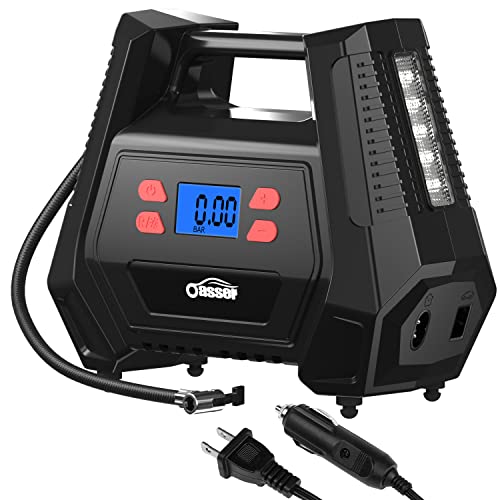 oasser Luftkompressor Kompressor 12V 230V Kompressor für Autoreifen AC DC 2in1 Luftpumpe Auto Max. Luftdruck 150 PSI mit 22mm großer Zylinder Motor aus reinem Kupfer