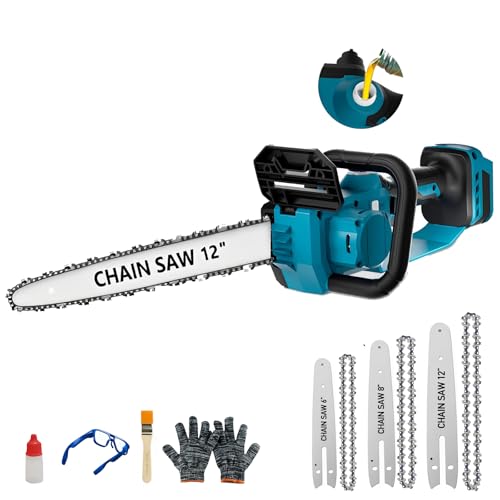 Akku-Kettensäge 6 &8 &12 Zoll, Kompatibel mit Makita 18V Akku, Elektrische Handkettensäge mit 3 Kette, Automatische Kettenschmierung für Gartenarbeit Astschere Holzschneiden (Ohne Akku & Ladegerät)