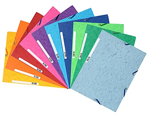 Exacompta 55510E 10er Pack Premium Einschlagmappe. Aus extra starkem Colorspan-Karton mit 3 Innenklappen und 2 Gummizügen DIN A4 farbig sortiert Sammelmappe Dokumentenmappe für Büro und Schule