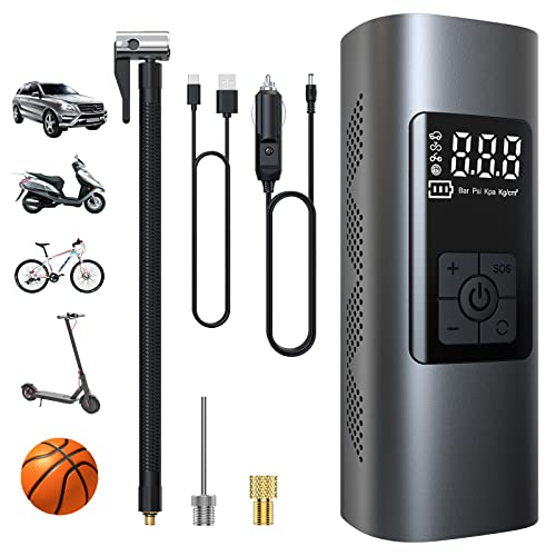 Wistrue Elektrische Luftpumpe mit 6000mAh Akku, 150PSI Tragbar Fahrradpumpe Reifenpumpe mit Digital LCD LED Licht Mini Kompressor für Fahrräder, Motorrad, Auto, Bälle als Taschenlampe und Powerbank