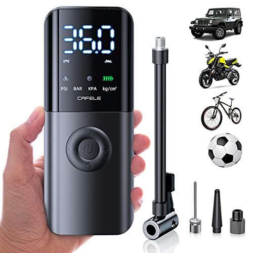 CAFELE 3-150PSI Mini Elektrische Luftpumpe[Ultra Leichtgewicht],Kabelloser Tragbarer Luftkompressor mit Großbildschirm&Notlicht,Handluft Akku Fahrradpumpe Elektrisch für Auto,Motorrad,Fahrrad,Bälle