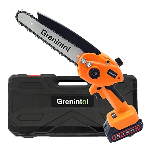 Grenintol 8 Zoll Mini Kettensäge mit Akku,Mini Kettensäge Elektro,1000W Kettensäge mit der scharfen Kette,Einhand Kettensäge mit 24V,mit Schnellladegerät,für Garten,Holz und Astscheren