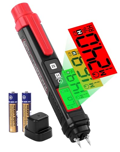 LAOYE Feuchtigkeitsmessgerät Holz Feuchtigkeitsmesser Wand tragbar Holzfeuchtemessgerät mit 7 Kalibrierungsskalen 3-Farb-LCD-Display Stiftform Feuchtigkeitsmesser für Holz Brennholz Wände Baustoffe