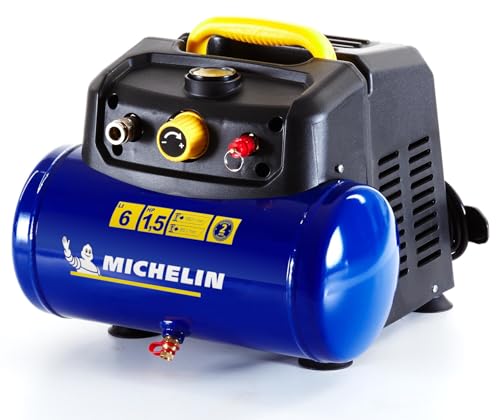 Michelin MBL6 tragbarer Luftkompressor, 6-Liter ölfreier Luftkompressor, integriertes Manometer, Max. Druck 8 Bar, 1,5 PS Leistung