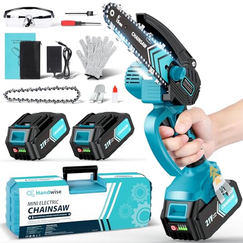 Mini Kettensäge mit Akku 8000mAh, 6 Zoll Mini Kettensäge Elektro mit Ladegerät und 1 Ersatzkette, 2 Akku 4000mAh, Handkettensäge Akku mit Sicherheitsschloss für Gartenscheren Astschere Holzschneidenz