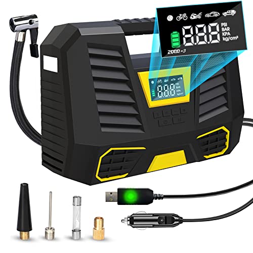 tEokEibEno Tragbarer Kompressor Autoreifen,Elektrische Luftpumpe mit 6000mAh Akku,150PSI Akku Kompressor Auto,Mini Tragbarer Luftkompressor für Auto, Fahrrad, Motorrad, Ball