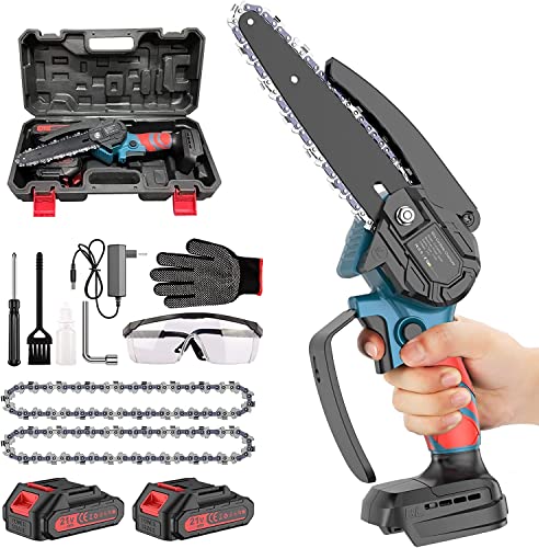 Mini Kettensäge mit Akku 6 Zoll, Akku Kettensäge Elektro Einhand Motorsäge Elektrische Handkettensäge, 2 x 2000 mAh Akku