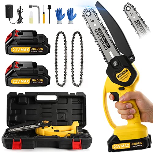 Mini Kettensäge mit Akku, JINDUN Akku Kettensäge, 6 Zoll Elektrische Akku Tragbar Kettensäge Mit Zwei Stück Akku & Schnell Ladegerät, Mini Elektro Kettensäge für Gartenscheren Astschere Holzschneiden
