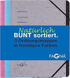 Pagna Ordnungsmappenset 12 Fächer Trend sortiert, Set mit 3 Stück, hellblau, hellgrau , dunkelrosa