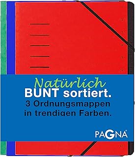 Pagna Ordnungsmappenset 12 Fächer Basic sortiert, Set mit 3 Stück, rot, blau, grün