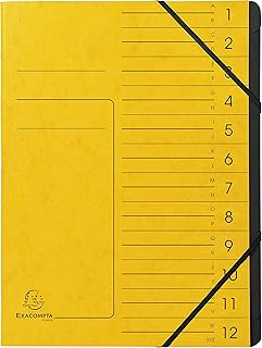 Exacompta 541209E Premium Ordnungsmappe geheftet. Aus extra starkem Colorspan-Karton DIN A4 12 schwarze Fächer und 2 Gummizüge mit Organisationsdruck Ringmappe Register-Mappe gelb